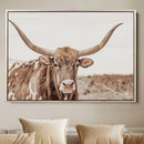 Longhorn Bull Wall Art Canvas Print – Framed Rustic Cow