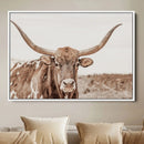 Longhorn Bull Wall Art Canvas Print – Framed Rustic Cow