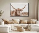 Longhorn Bull Wall Art Canvas Print – Framed Rustic Cow