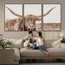 Longhorn Bull Wall Art Canvas Print – Framed Rustic Cow
