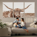 Longhorn Bull Wall Art Canvas Print – Framed Rustic Cow