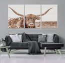 Longhorn Bull Wall Art Canvas Print – Framed Rustic Cow