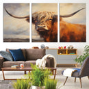 Longhorn Highland Cow Canvas Wall Art Print – Rustic