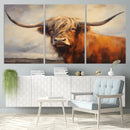 Longhorn Highland Cow Canvas Wall Art Print – Rustic