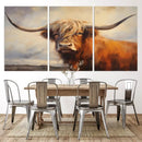 Longhorn Highland Cow Canvas Wall Art Print – Rustic
