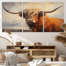 Longhorn Highland Cow Canvas Wall Art Print – Rustic