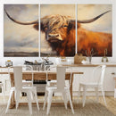 Longhorn Highland Cow Canvas Wall Art Print – Rustic