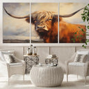 Longhorn Highland Cow Canvas Wall Art Print – Rustic