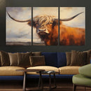 Longhorn Highland Cow Canvas Wall Art Print – Rustic