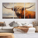 Longhorn Highland Cow Canvas Wall Art Print – Rustic
