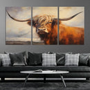 Longhorn Highland Cow Canvas Wall Art Print – Rustic