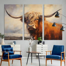 Longhorn Highland Cow Canvas Wall Art Print – Rustic