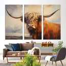 Longhorn Highland Cow Canvas Wall Art Print – Rustic