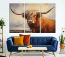 Longhorn Highland Cow Canvas Wall Art Print – Rustic
