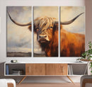 Longhorn Highland Cow Canvas Wall Art Print – Rustic