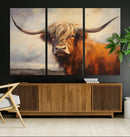 Longhorn Highland Cow Canvas Wall Art Print – Rustic