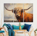 Longhorn Highland Cow Canvas Wall Art Print – Rustic