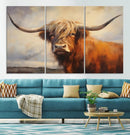 Longhorn Highland Cow Canvas Wall Art Print – Rustic