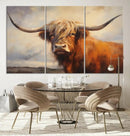 Longhorn Highland Cow Canvas Wall Art Print – Rustic