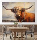 Longhorn Highland Cow Canvas Wall Art Print – Rustic