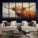 Longhorn Highland Cow Canvas Wall Art Print – Rustic