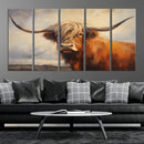 Longhorn Highland Cow Canvas Wall Art Print – Rustic