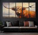 Longhorn Highland Cow Canvas Wall Art Print – Rustic