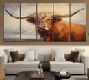 Longhorn Highland Cow Canvas Wall Art Print – Rustic