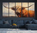 Longhorn Highland Cow Canvas Wall Art Print – Rustic