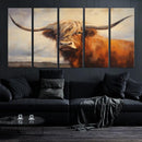 Longhorn Highland Cow Canvas Wall Art Print – Rustic