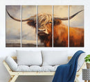 Longhorn Highland Cow Canvas Wall Art Print – Rustic