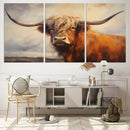 Longhorn Highland Cow Canvas Wall Art Print – Rustic