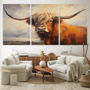 Longhorn Highland Cow Canvas Wall Art Print – Rustic