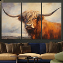 Longhorn Highland Cow Canvas Wall Art Print – Rustic