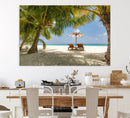 Lounge Chairs Palm Trees on Tropical Beach Canvas Wall Art by MyGreatCanvas | Canvas Wall Art Prints | Photo Prints & Wall Decor