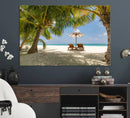 Lounge Chairs Palm Trees on Tropical Beach Canvas Wall Art by MyGreatCanvas | Canvas Wall Art Prints | Photo Prints & Wall Decor