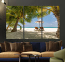 Lounge Chairs Palm Trees on Tropical Beach Canvas Wall Art by MyGreatCanvas | Canvas Wall Art Prints | Photo Prints & Wall Decor
