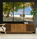 Lounge Chairs Palm Trees on Tropical Beach Canvas Wall Art by MyGreatCanvas | Canvas Wall Art Prints | Photo Prints & Wall Decor