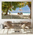 Lounge Chairs Palm Trees on Tropical Beach Canvas Wall Art by MyGreatCanvas | Canvas Wall Art Prints | Photo Prints & Wall Decor