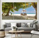 Lounge Chairs Palm Trees on Tropical Beach Canvas Wall Art by MyGreatCanvas | Canvas Wall Art Prints | Photo Prints & Wall Decor