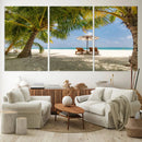 Lounge Chairs Palm Trees on Tropical Beach Canvas Wall Art by MyGreatCanvas | Canvas Wall Art Prints | Photo Prints & Wall Decor