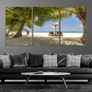 Lounge Chairs Palm Trees on Tropical Beach Canvas Wall Art by MyGreatCanvas | Canvas Wall Art Prints | Photo Prints & Wall Decor