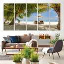Lounge Chairs Palm Trees on Tropical Beach Canvas Wall Art by MyGreatCanvas | Canvas Wall Art Prints | Photo Prints & Wall Decor