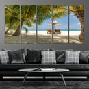 Lounge Chairs Palm Trees on Tropical Beach Canvas Wall Art by MyGreatCanvas | Canvas Wall Art Prints | Photo Prints & Wall Decor