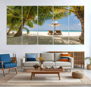 Lounge Chairs Palm Trees on Tropical Beach Canvas Wall Art by MyGreatCanvas | Canvas Wall Art Prints | Photo Prints & Wall Decor