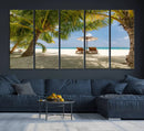 Lounge Chairs Palm Trees on Tropical Beach Canvas Wall Art by MyGreatCanvas | Canvas Wall Art Prints | Photo Prints & Wall Decor