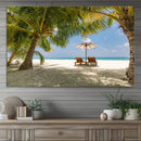Lounge Chairs Palm Trees on Tropical Beach Canvas Wall Art by MyGreatCanvas | Canvas Wall Art Prints | Photo Prints & Wall Decor