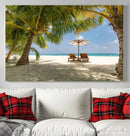 Lounge Chairs Palm Trees on Tropical Beach Canvas Wall Art by MyGreatCanvas | Canvas Wall Art Prints | Photo Prints & Wall Decor