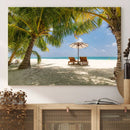 Lounge Chairs Palm Trees on Tropical Beach Canvas Wall Art by MyGreatCanvas | Canvas Wall Art Prints | Photo Prints & Wall Decor