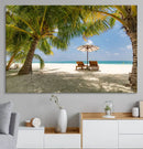 Lounge Chairs Palm Trees on Tropical Beach Canvas Wall Art by MyGreatCanvas | Canvas Wall Art Prints | Photo Prints & Wall Decor